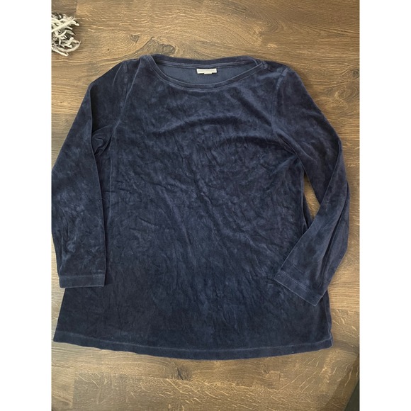 pure jill Tops - Pure Jill Petite Medium Blue Velour‎ Tunic Top Long Sleeve Casual